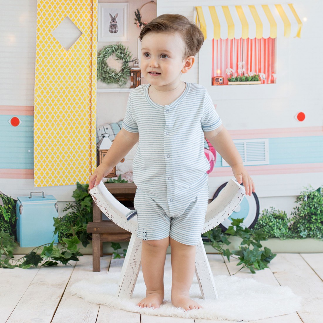 OrganicEra Organic Romper, Aqua Striped