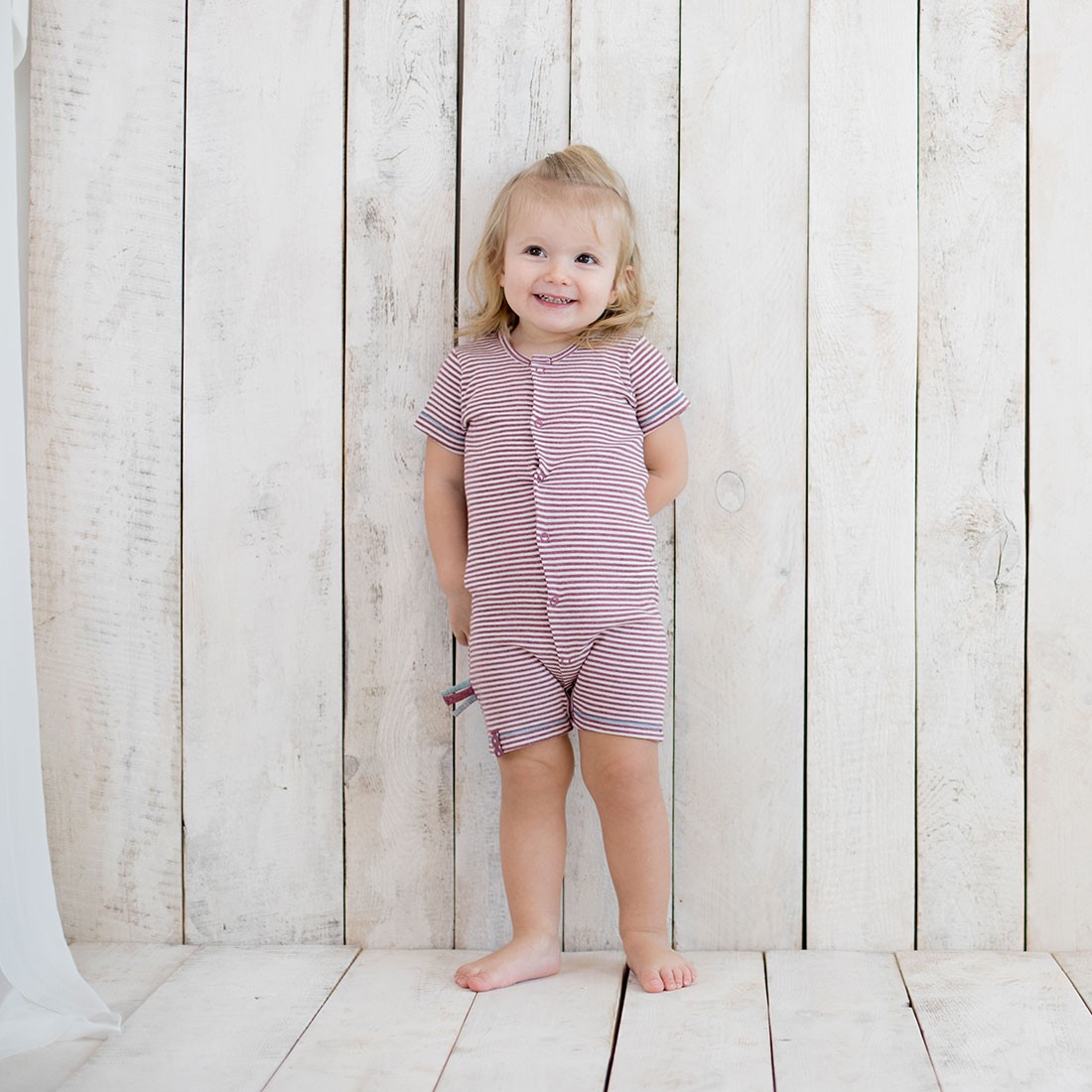 OrganicEra Organic Romper, Bordeaux Striped